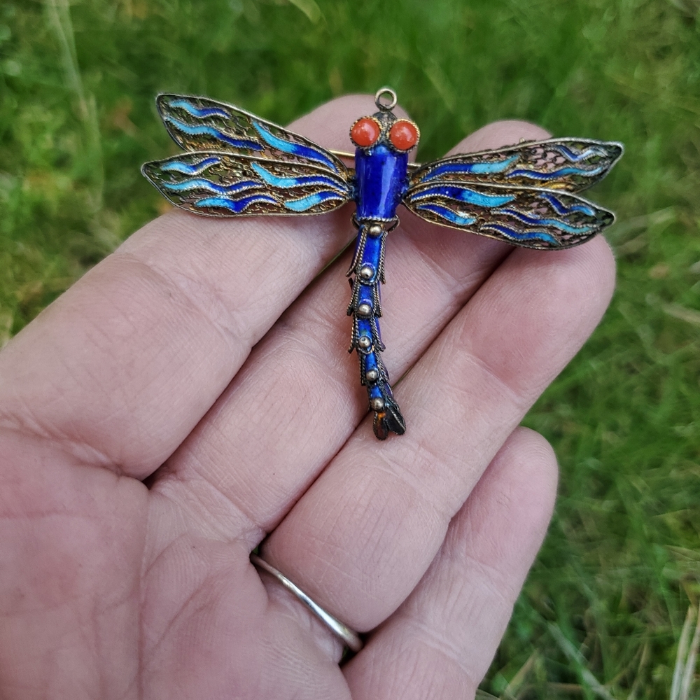 vintage chinese export dragon fly brooch